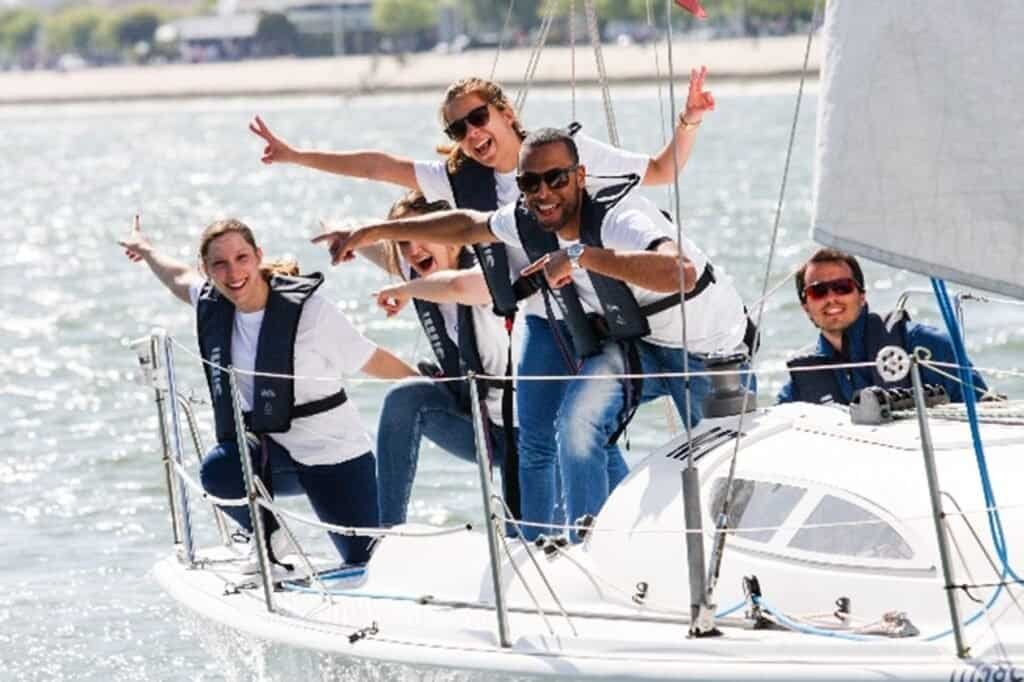 Happiness during the regatta on the Tagus River in Lisbon
